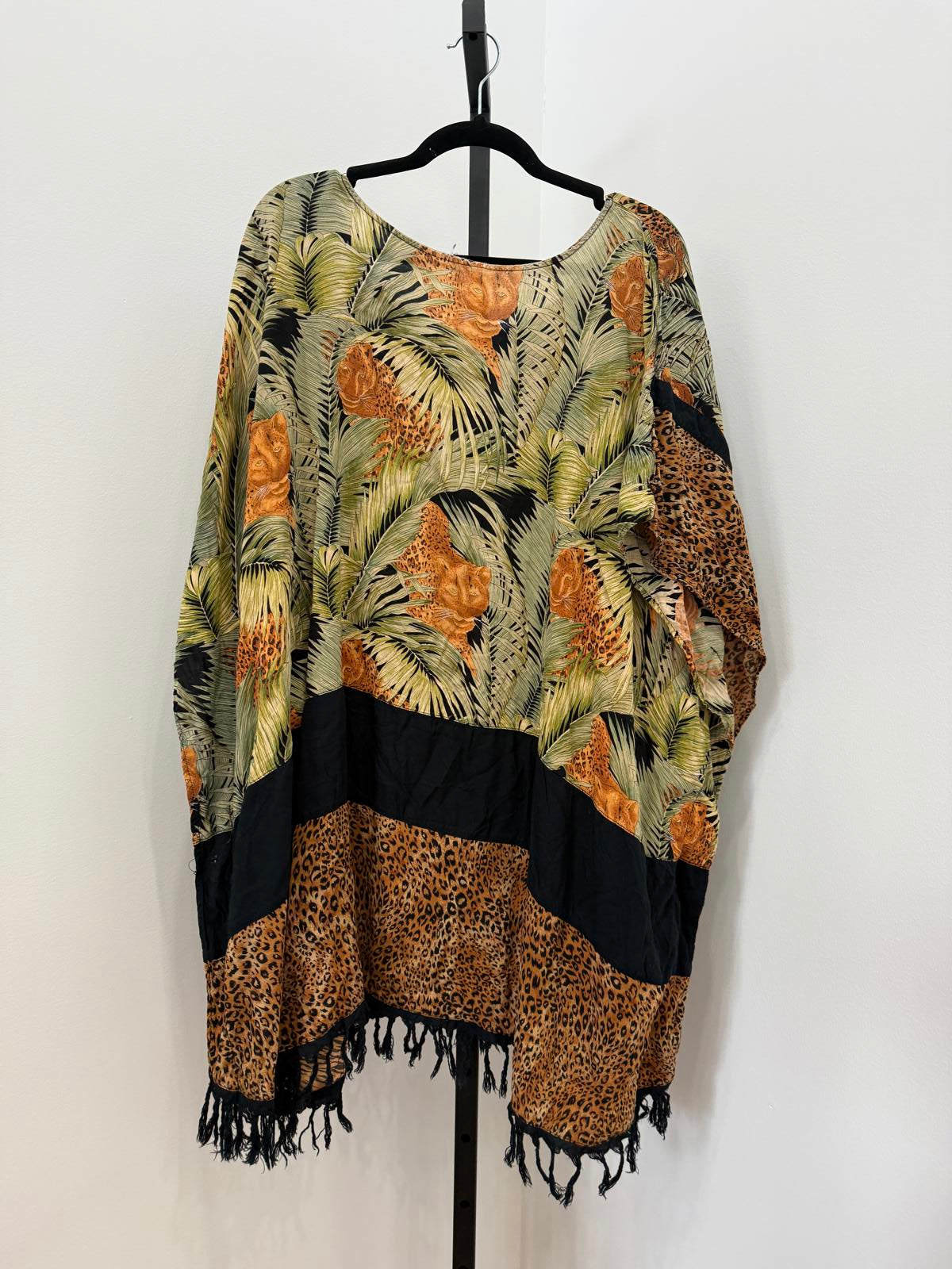 Vintage Animal Print Bohemian Loose Fit Tunic with Fringe Hem