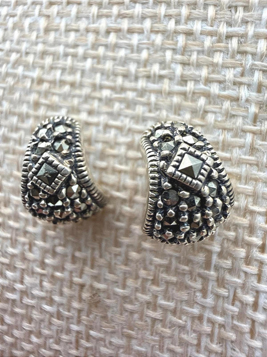 JUDITH JACK 925 Sterling Silver Vintage Real Marcasite Oxidized Earrings