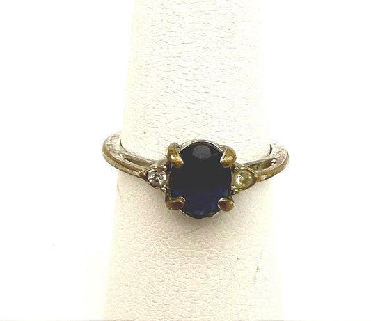 Avon Vintage Style Ring with Dark Blue Gemstone and Accent Stones 6.25