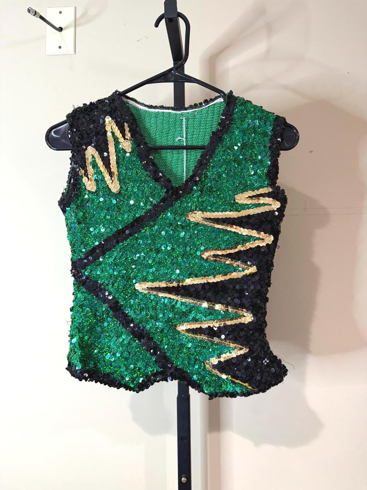 Vintage Sequin Embellished Green and Black Vest Top Adult Medium
