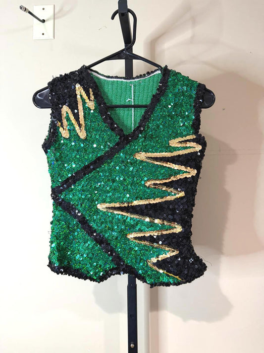 Vintage Sequin Embellished Green and Black Vest Top Adult Medium