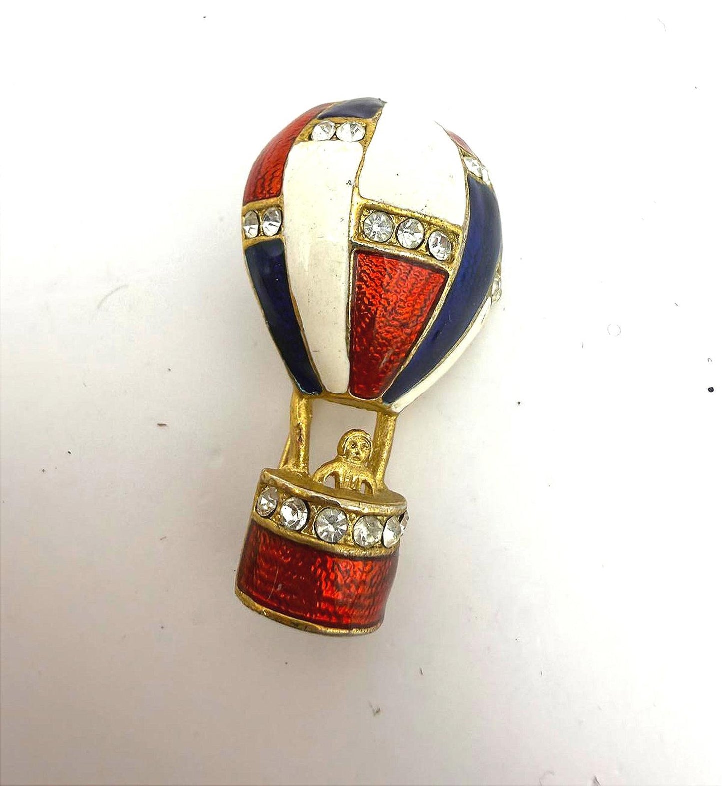 Vintage Hot Air Balloon Brooch Pin with Rhinestones