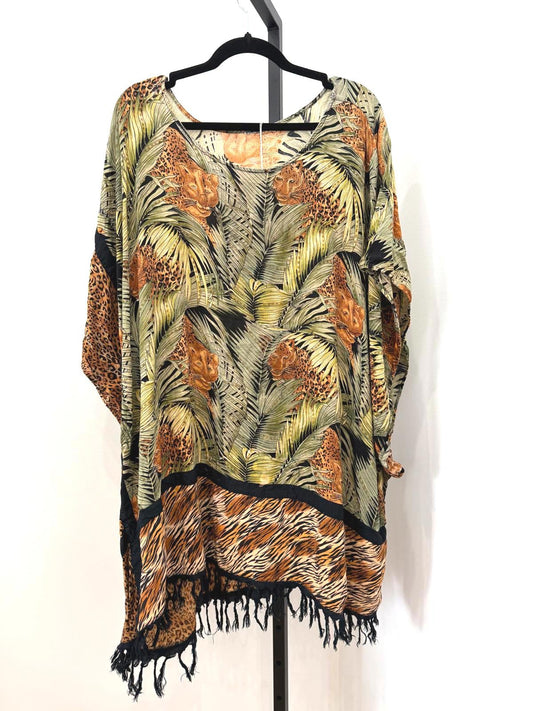 Vintage Animal Print Bohemian Loose Fit Tunic with Fringe Hem