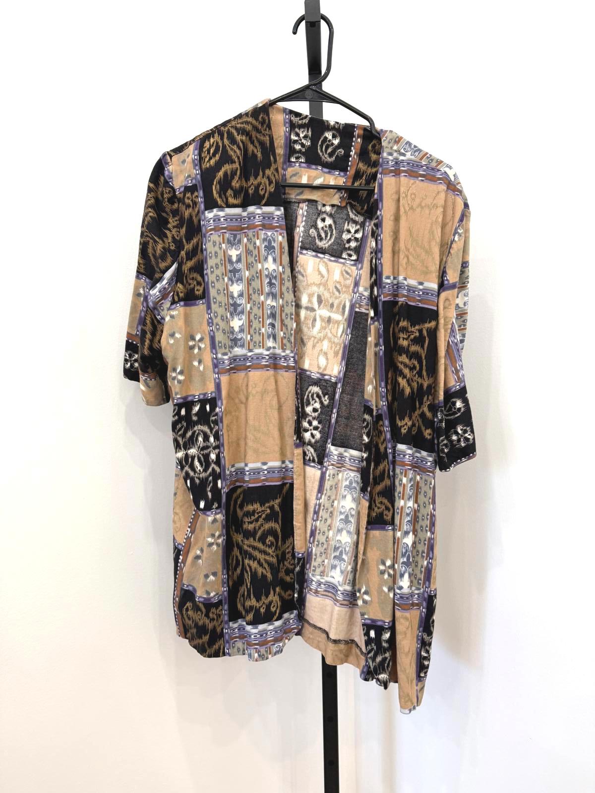 Vintage Handmade Patchwork Pattern Open Front Cardigan M/L