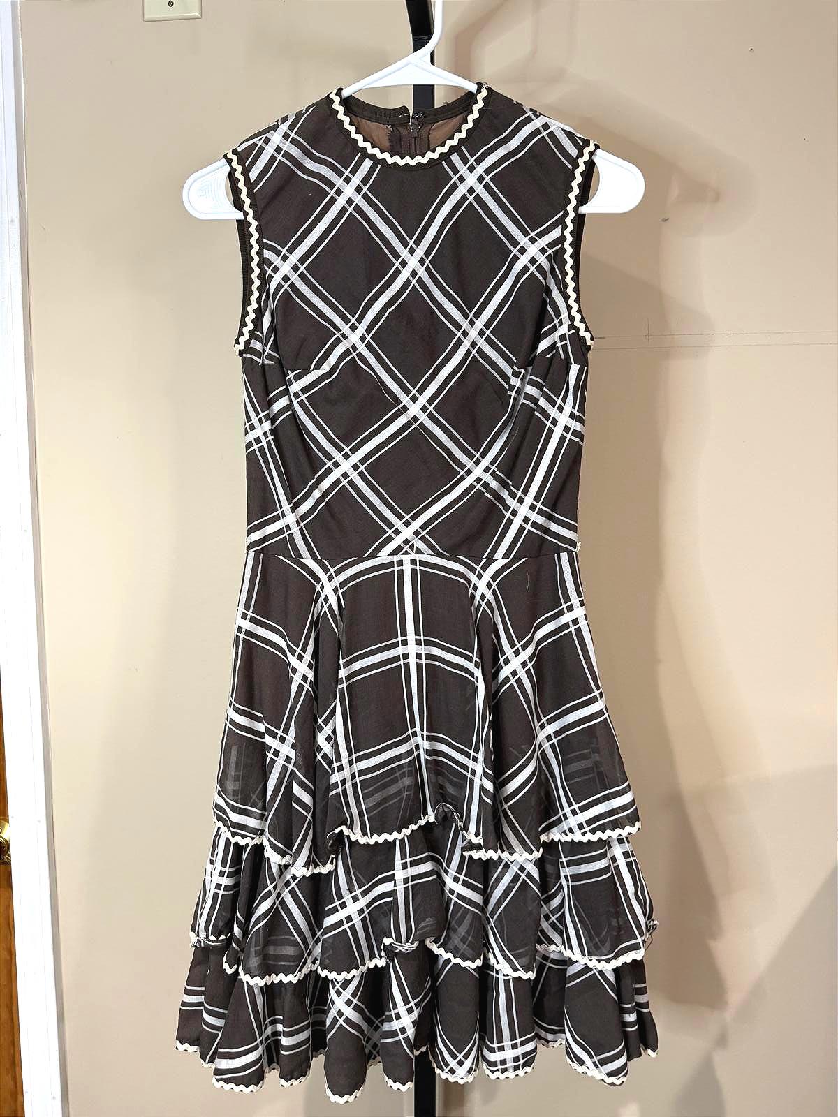 50s Vintage Sleeveless Plaid Ruffled Hem Dress XS Melissa Lane