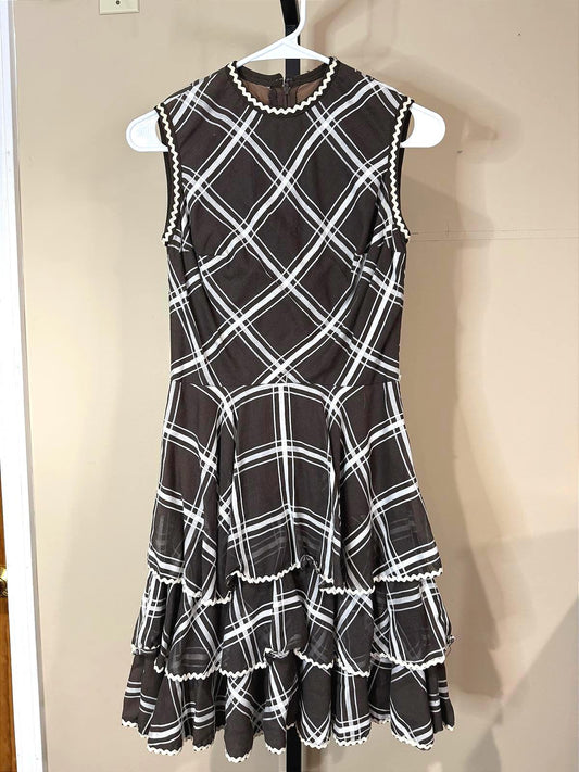 50s Vintage Sleeveless Plaid Ruffled Hem Dress XS Melissa Lane