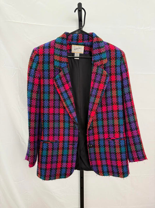 Jacqueline Ferrar Women's Multicolor Plaid Blazer Size 4 Small Vintage