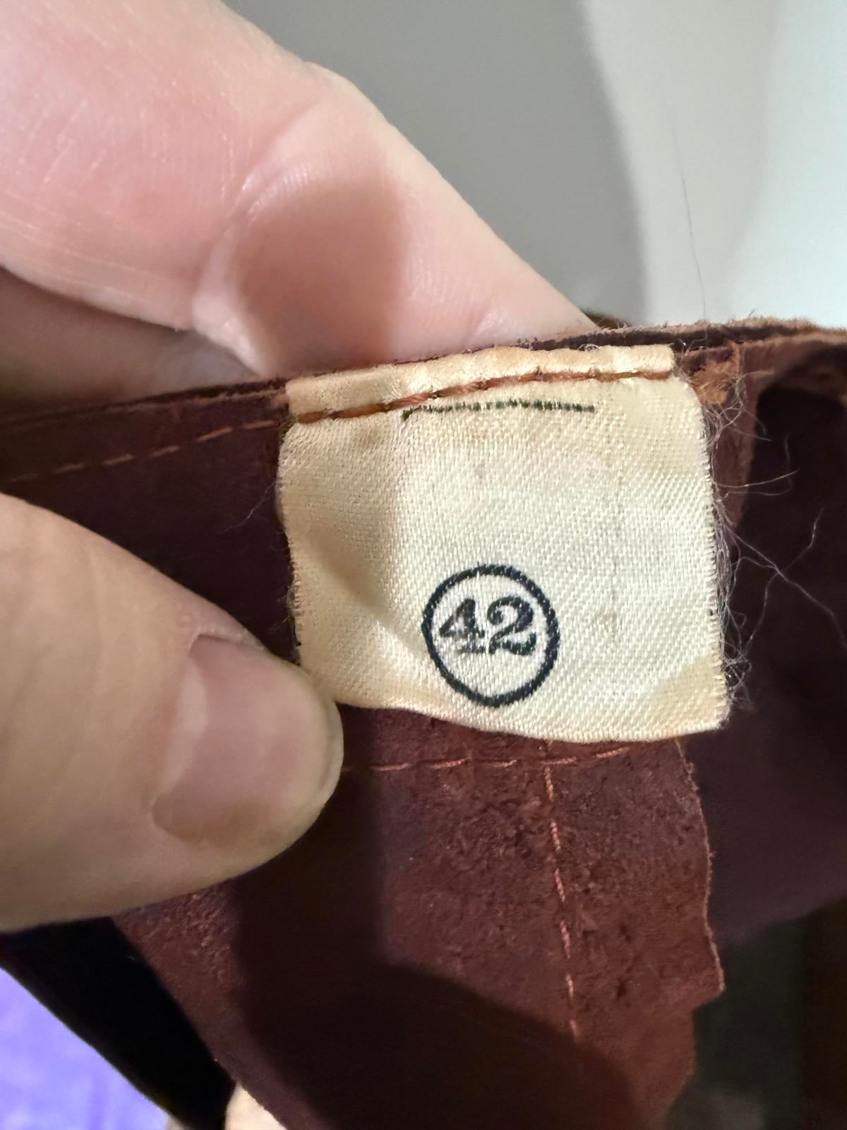 70s Argentinian Suede Vintage Brown Suede Leather Button-Front Skirt Size 42