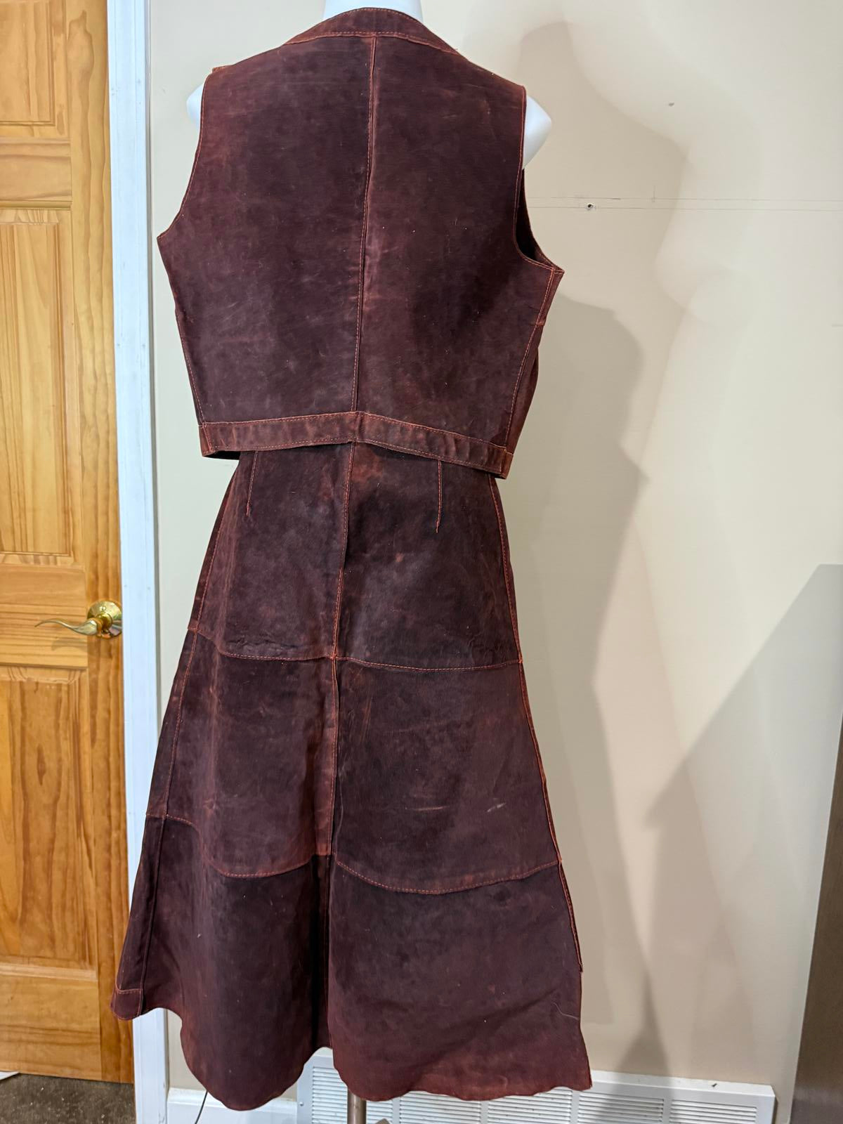 70s Argentinian Suede Vintage Brown Suede Leather Button-Front Skirt Size 42
