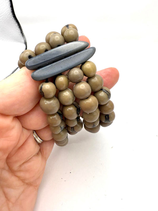 Vintage Wooden Beaded Stretch Bracelet