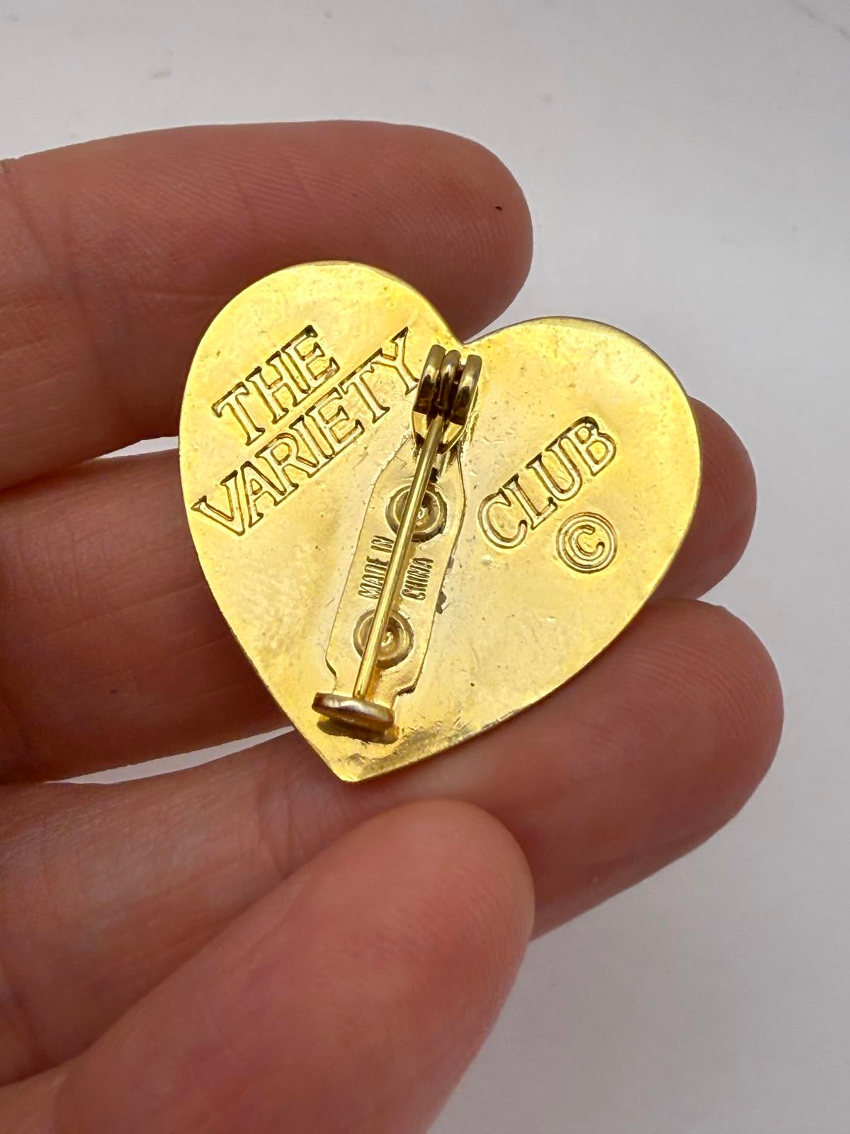 Vintage The Variety Club Gold Tone Heart Shaped Brooch Pin