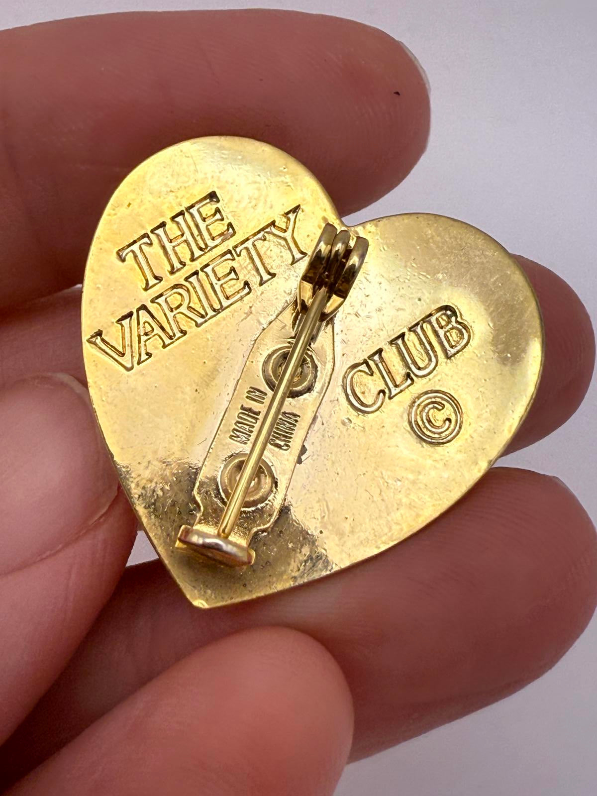 Vintage The Variety Club Gold Tone Heart Shaped Brooch Pin