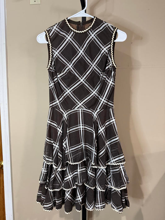 50s Vintage Sleeveless Plaid Ruffled Hem Dress XS Melissa Lane