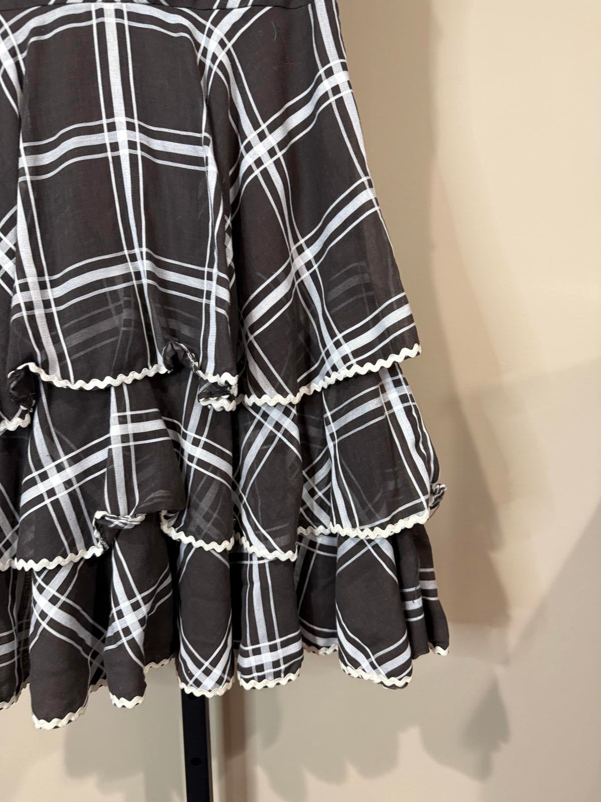50s Vintage Sleeveless Plaid Ruffled Hem Dress XS Melissa Lane