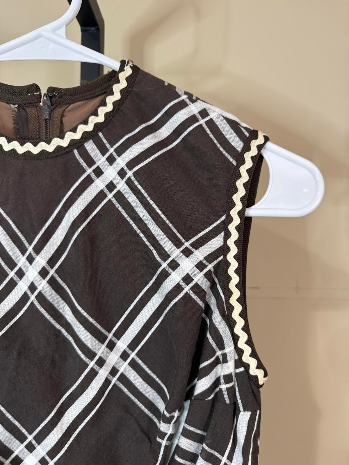 50s Vintage Sleeveless Plaid Ruffled Hem Dress XS Melissa Lane
