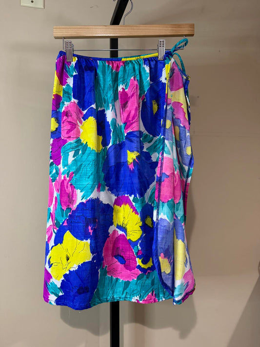 Catalina Vintage Small Coverup Skirt Colorful Floral Wrap Skirt with Tie Closure