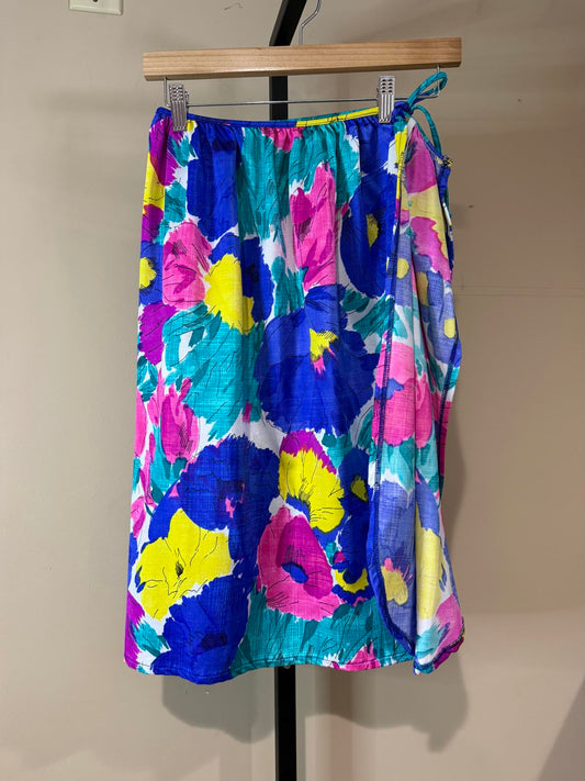 Catalina Vintage Small Coverup Skirt Colorful Floral Wrap Skirt with Tie Closure