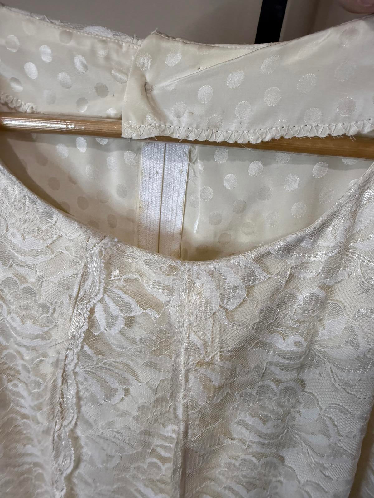 vintage Handmade 60s Bridal Cream Lace Midi Dress with 3/4 Sleeves