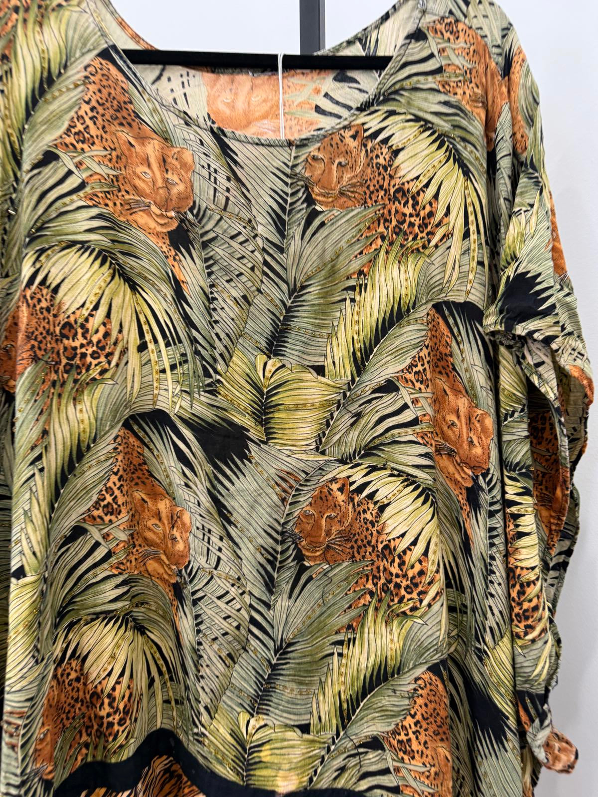 Vintage Animal Print Bohemian Loose Fit Tunic with Fringe Hem