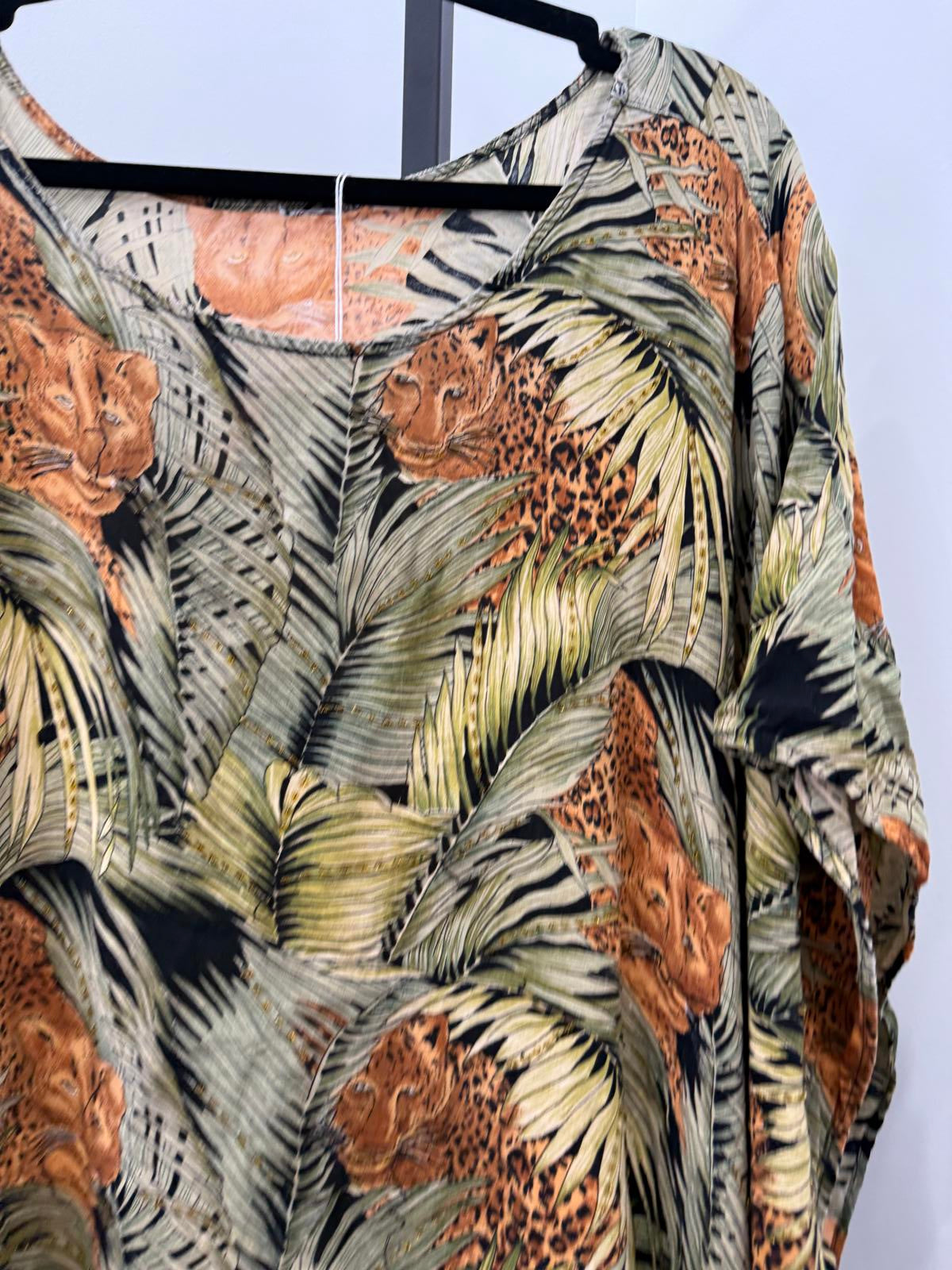 Vintage Animal Print Bohemian Loose Fit Tunic with Fringe Hem