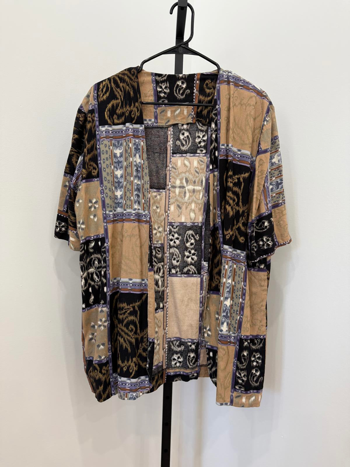 Vintage Handmade Patchwork Pattern Open Front Cardigan M/L