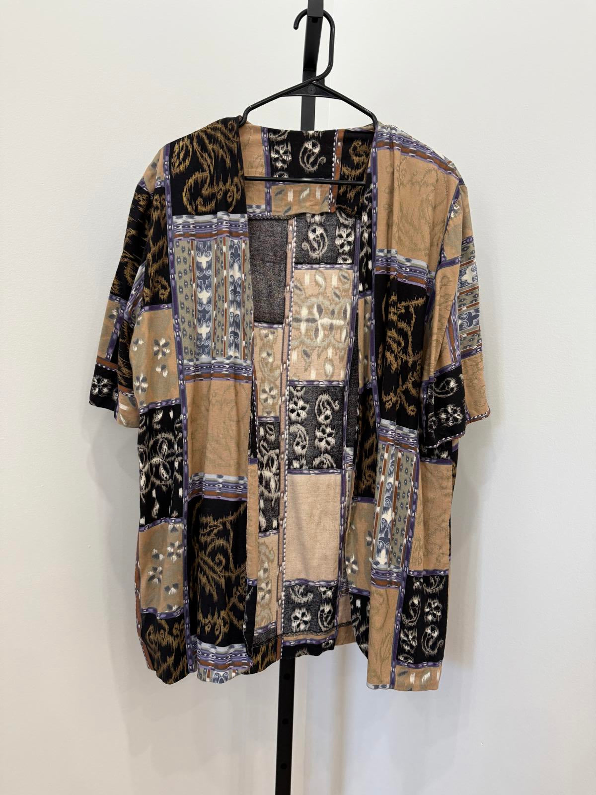 Vintage Handmade Patchwork Pattern Open Front Cardigan M/L