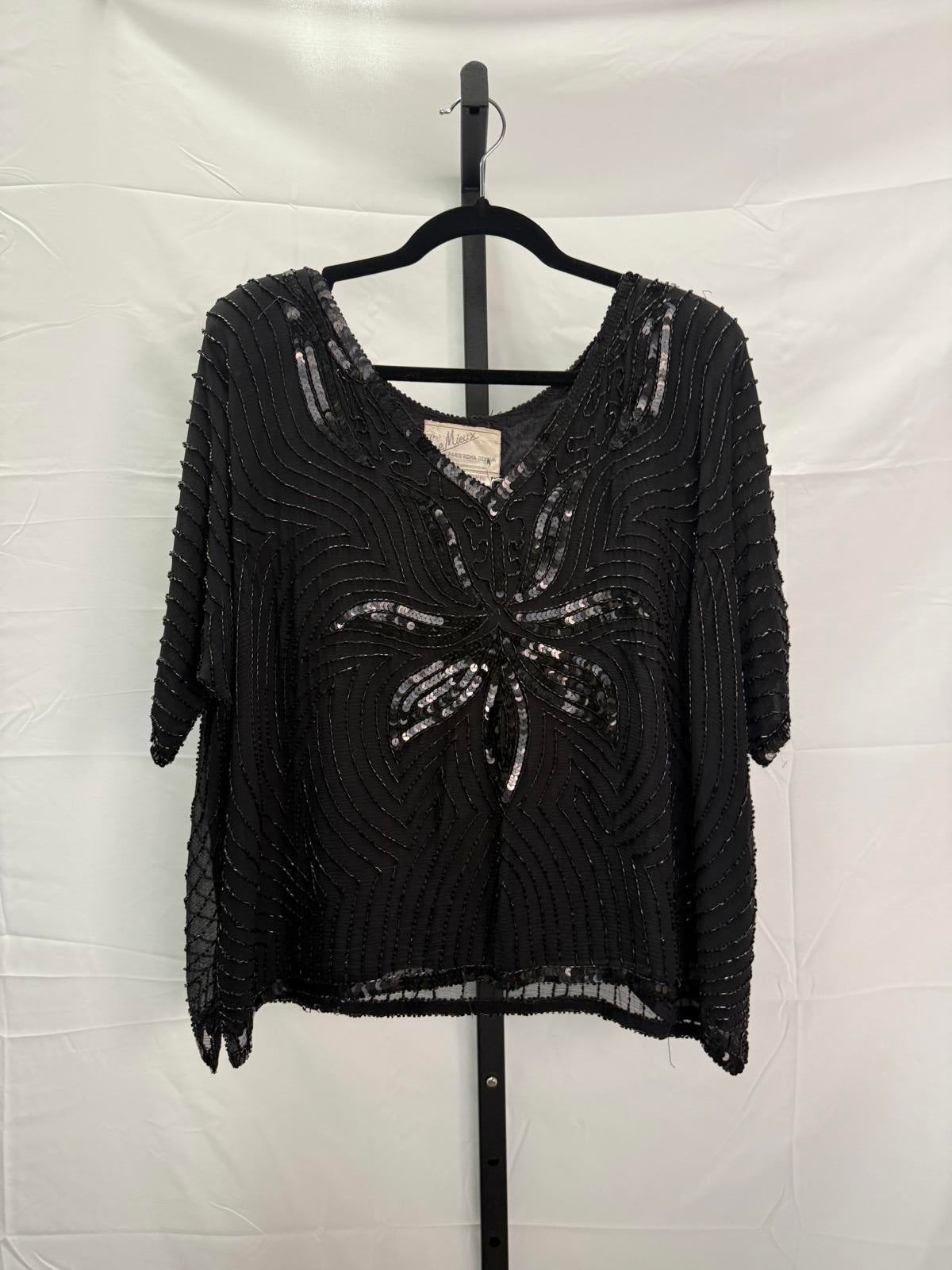 Vintage Le Mieux Black Beaded Sequin Blouse Size L