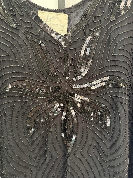 Vintage Le Mieux Black Beaded Sequin Blouse Size L