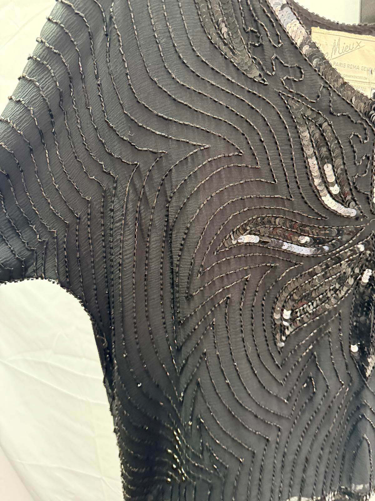 Vintage Le Mieux Black Beaded Sequin Blouse Size L