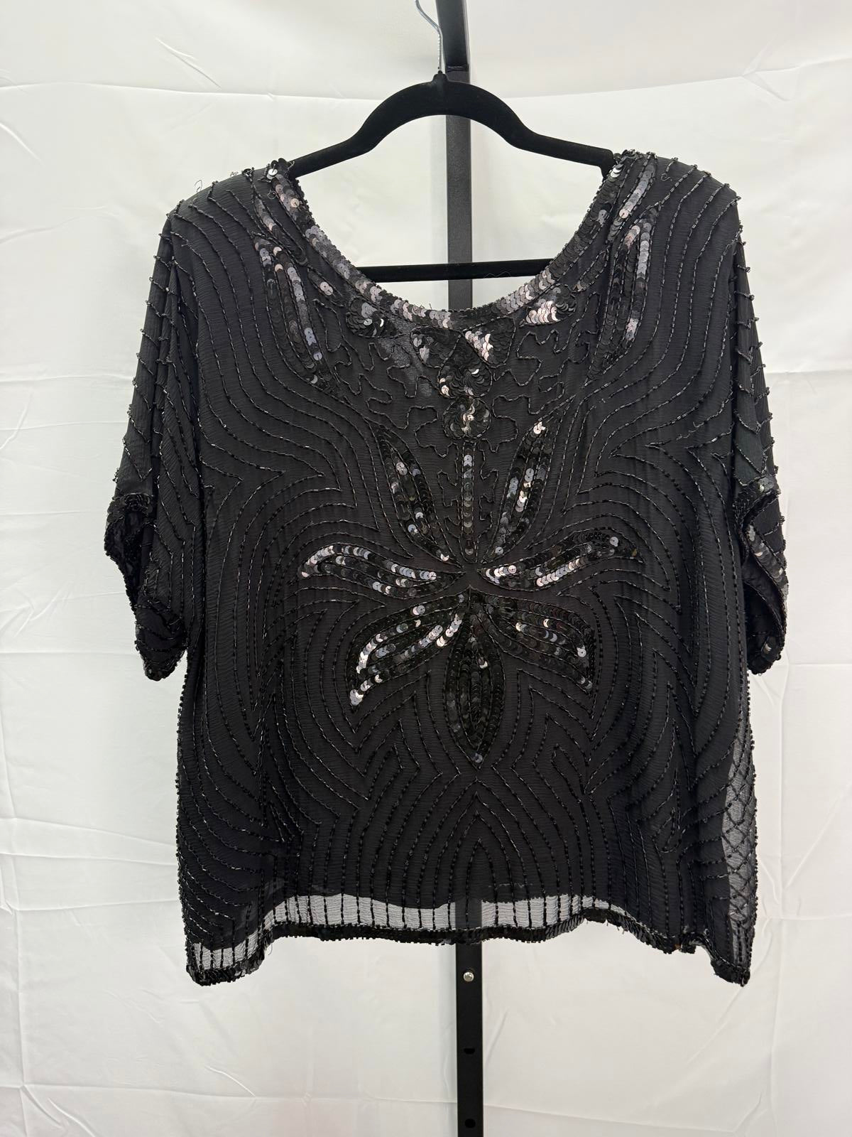 Vintage Le Mieux Black Beaded Sequin Blouse Size L