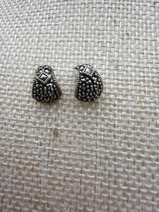 JUDITH JACK 925 Sterling Silver Vintage Real Marcasite Oxidized Earrings