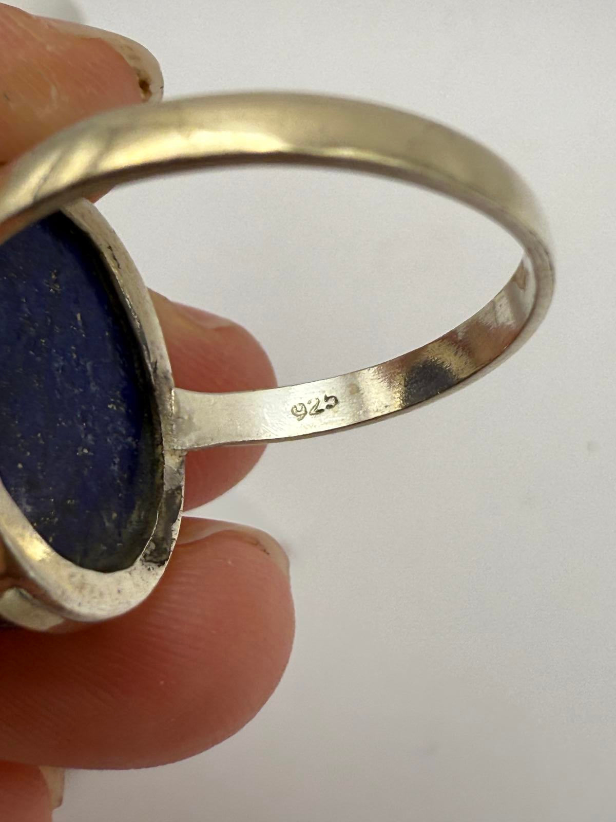 Vintage Style Ring with Large Blue Stone Size 9