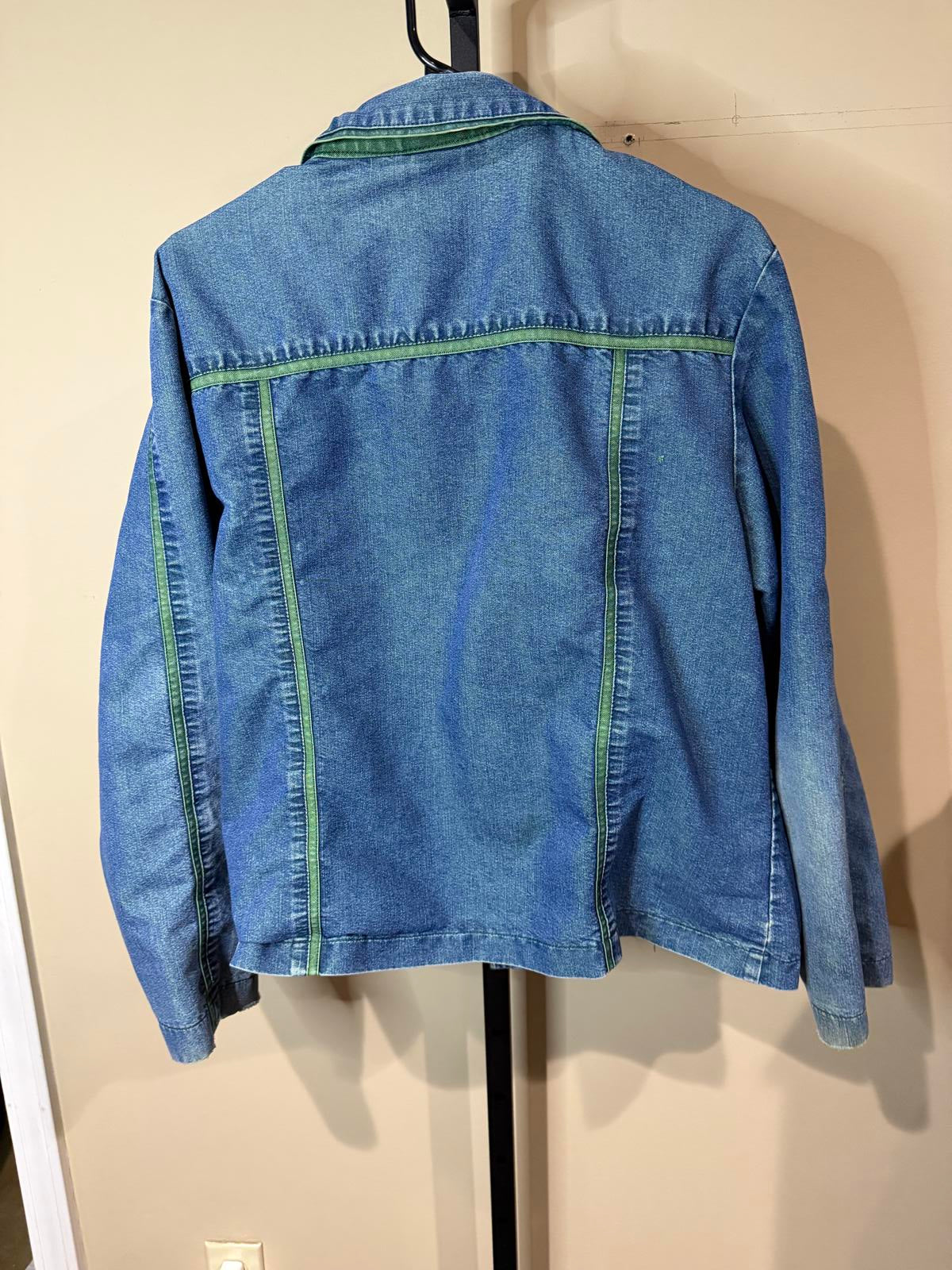 Women's Vintage Denim Jacket with Green Trim by Saint Germain Paris M/L
