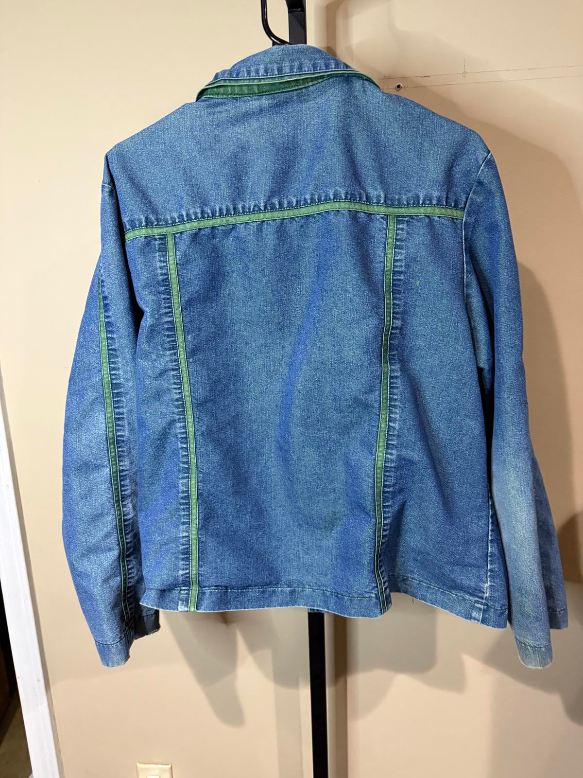 Women's Vintage Denim Jacket with Green Trim by Saint Germain Paris M/L
