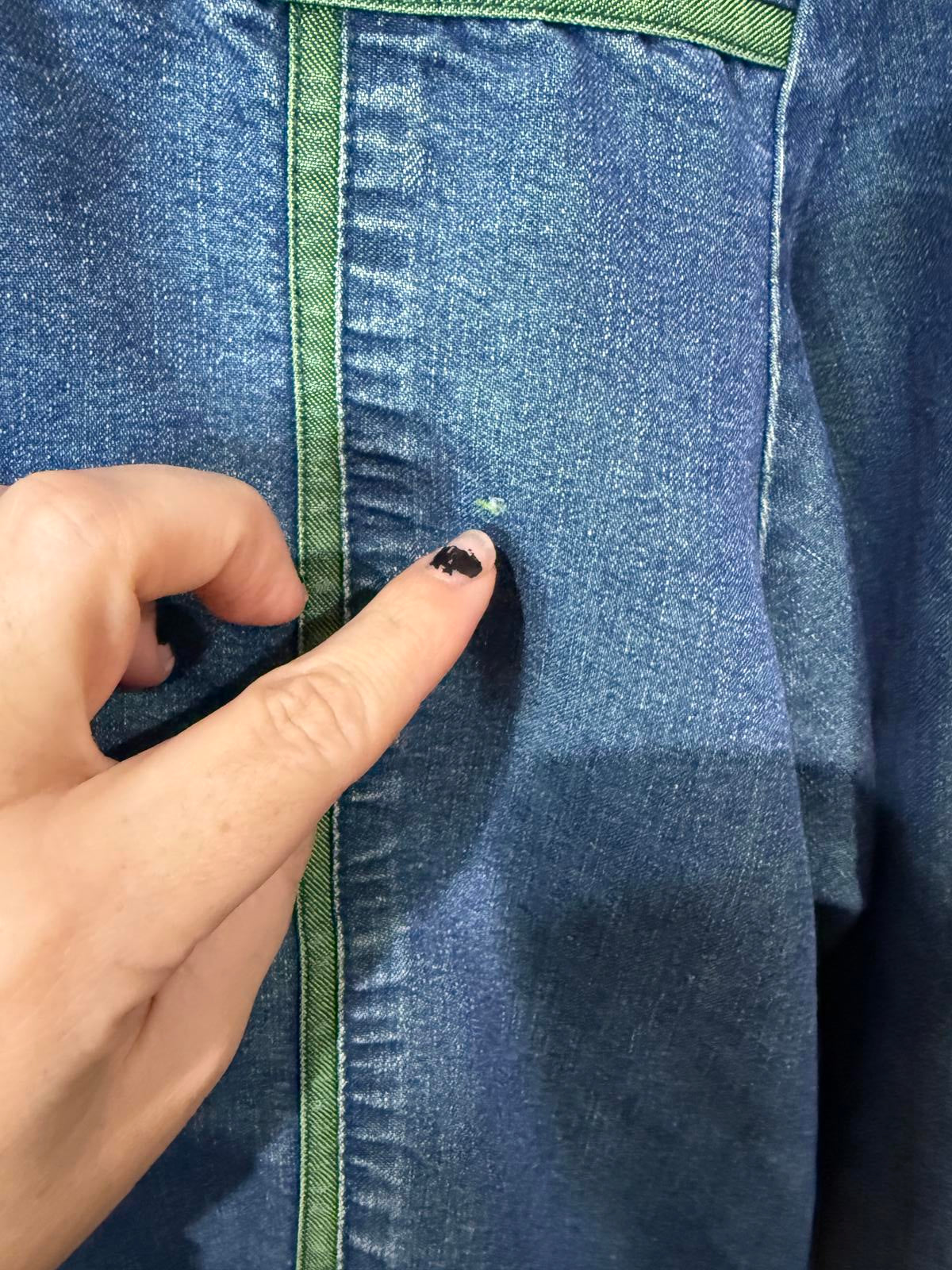 Women's Vintage Denim Jacket with Green Trim by Saint Germain Paris M/L