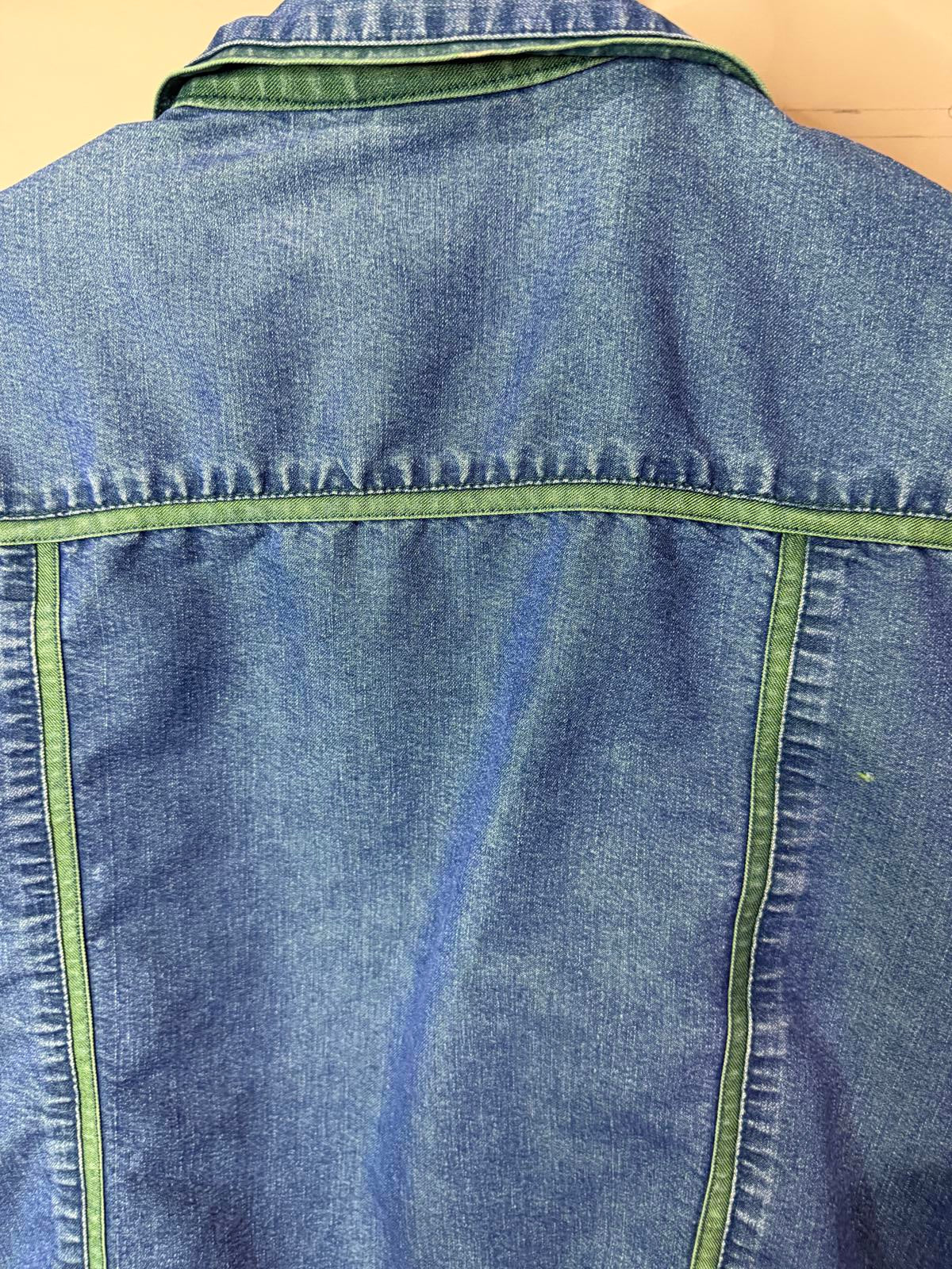 Women's Vintage Denim Jacket with Green Trim by Saint Germain Paris M/L