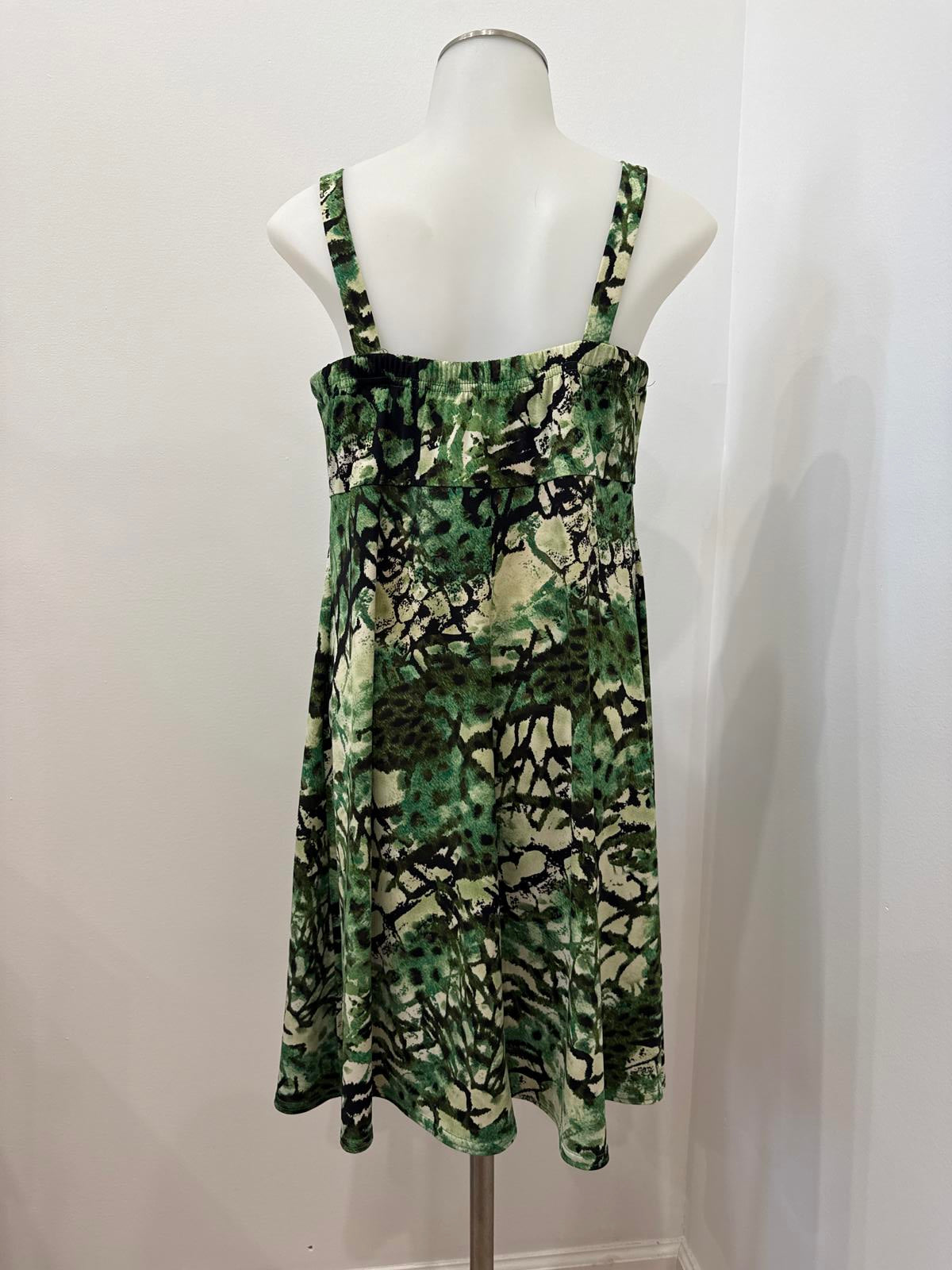 y2k Vintage Green and Beige Patterned Sleeveless Dress