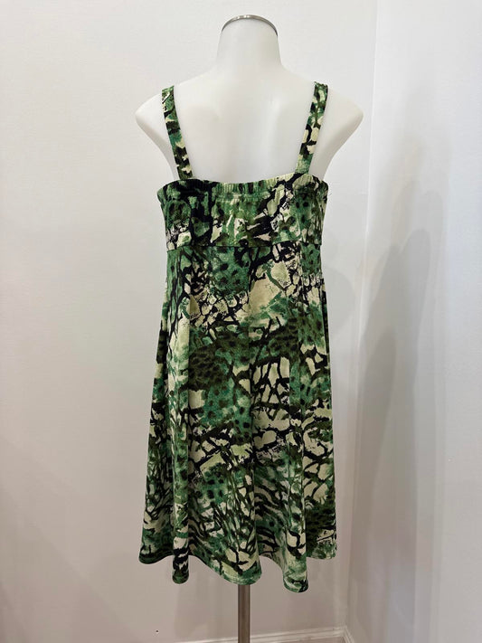 y2k Vintage Green and Beige Patterned Sleeveless Dress