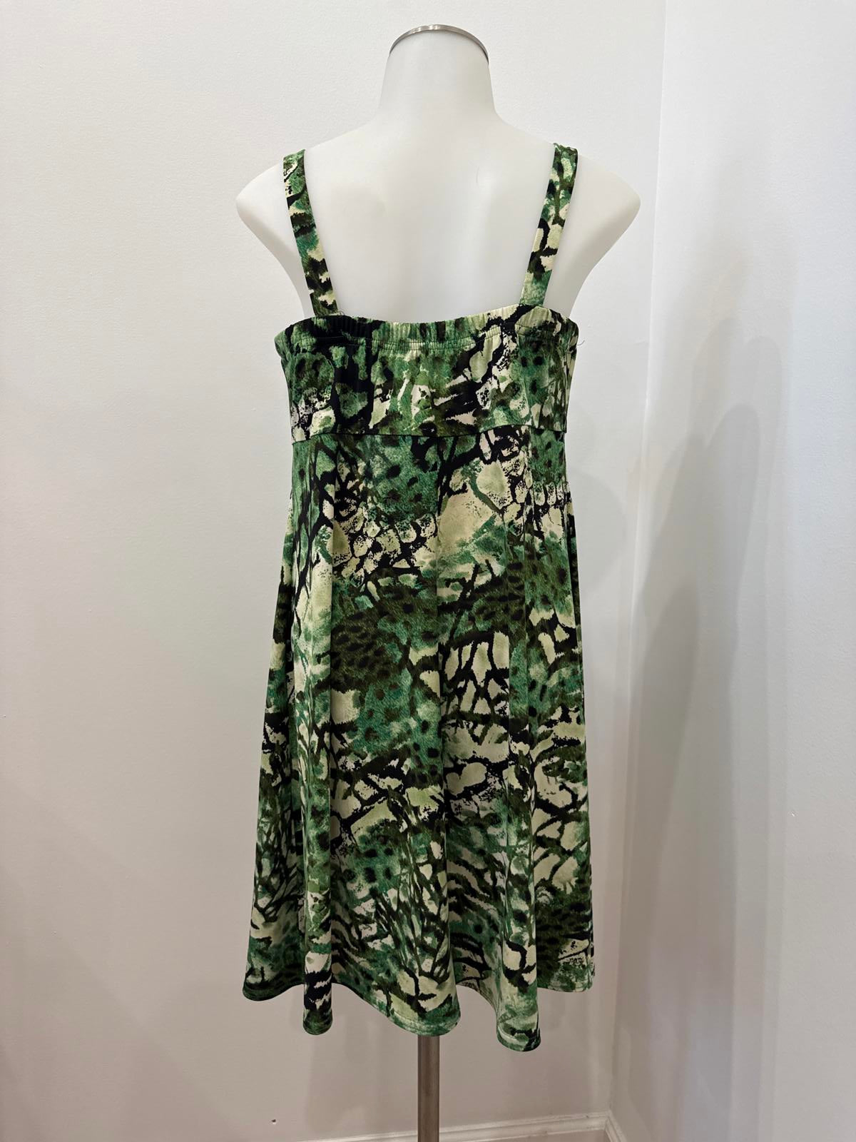 y2k Vintage Green and Beige Patterned Sleeveless Dress