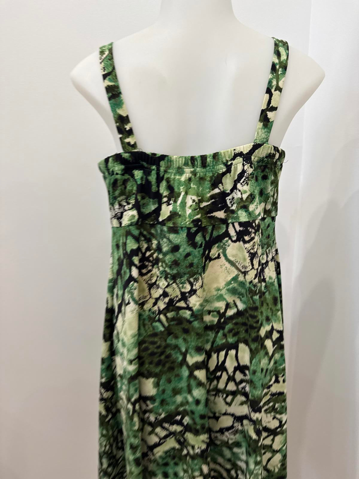 y2k Vintage Green and Beige Patterned Sleeveless Dress
