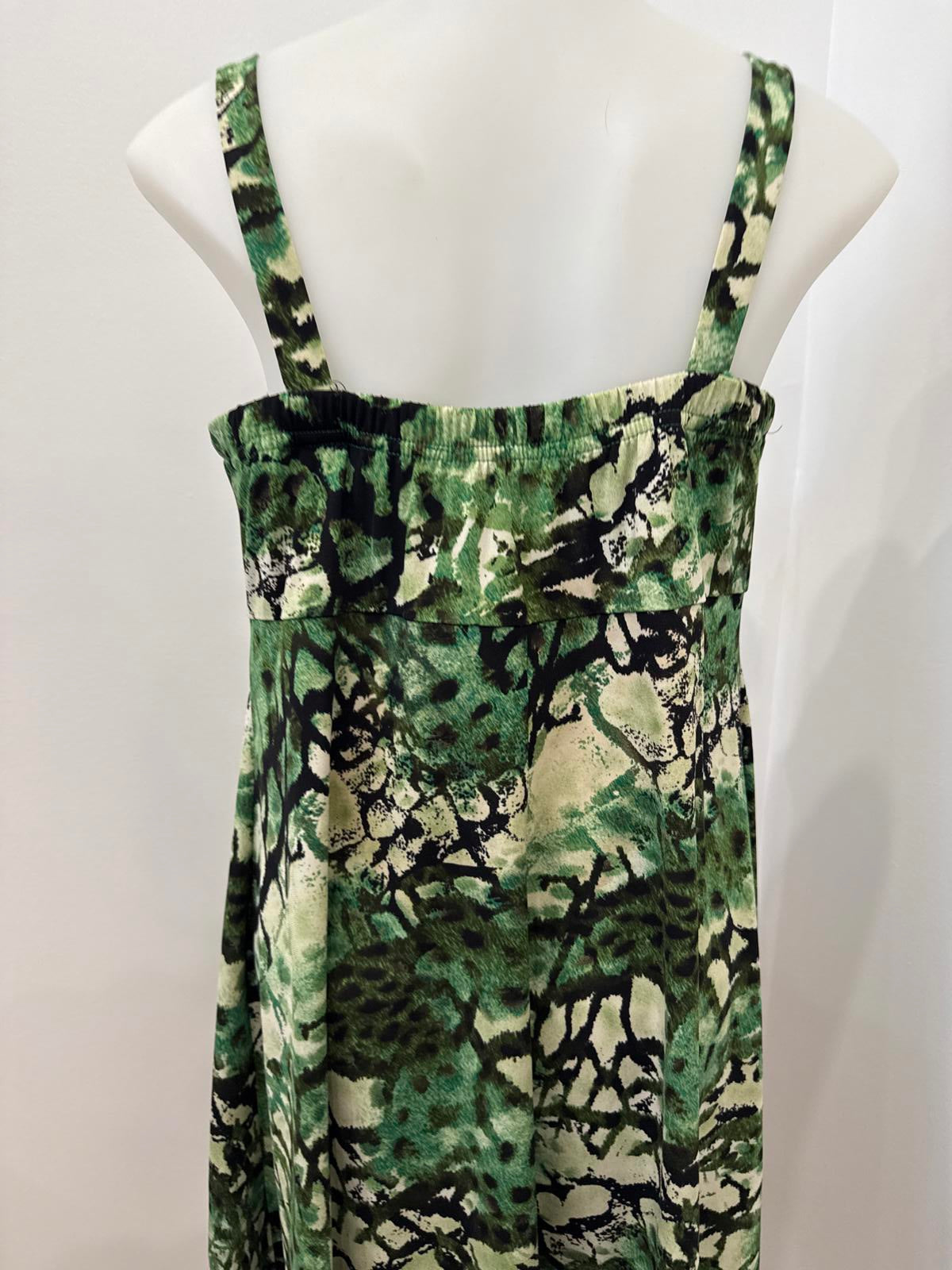y2k Vintage Green and Beige Patterned Sleeveless Dress
