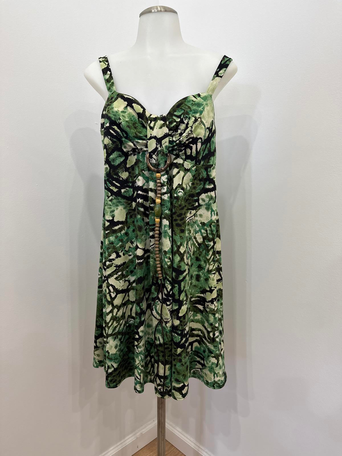 y2k Vintage Green and Beige Patterned Sleeveless Dress