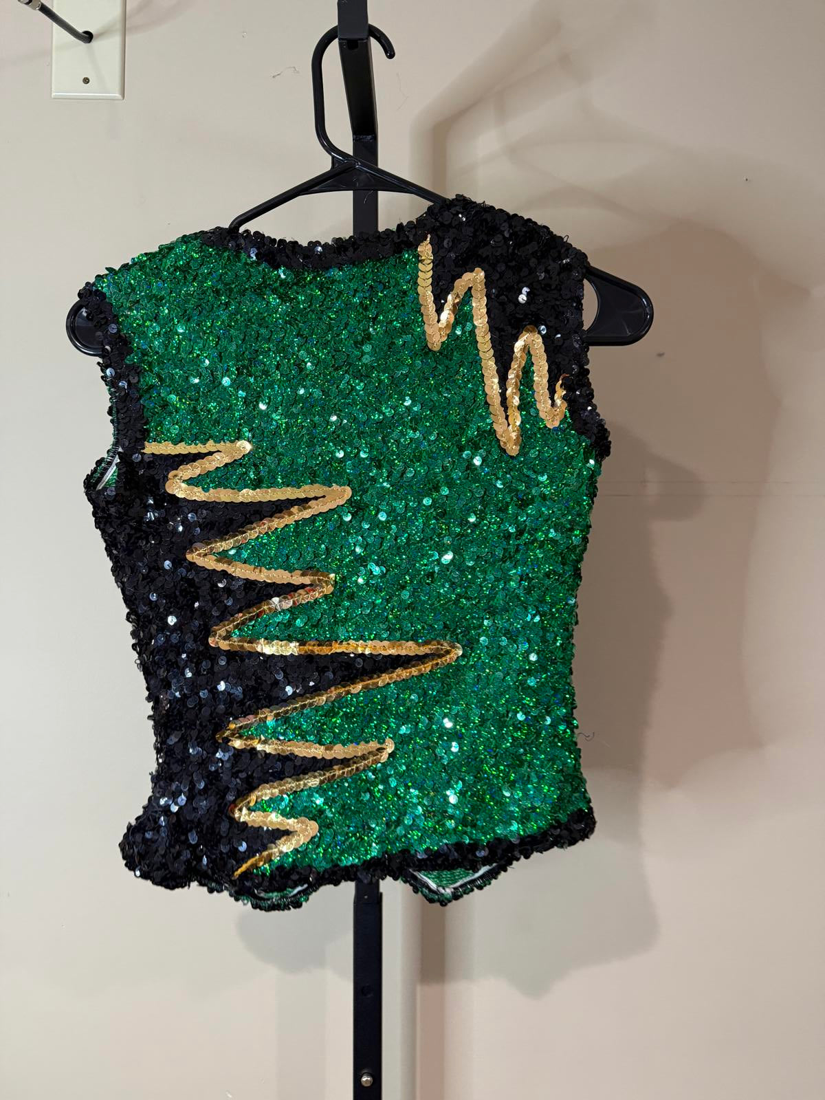 Vintage Sequin Embellished Green and Black Vest Top Adult Medium