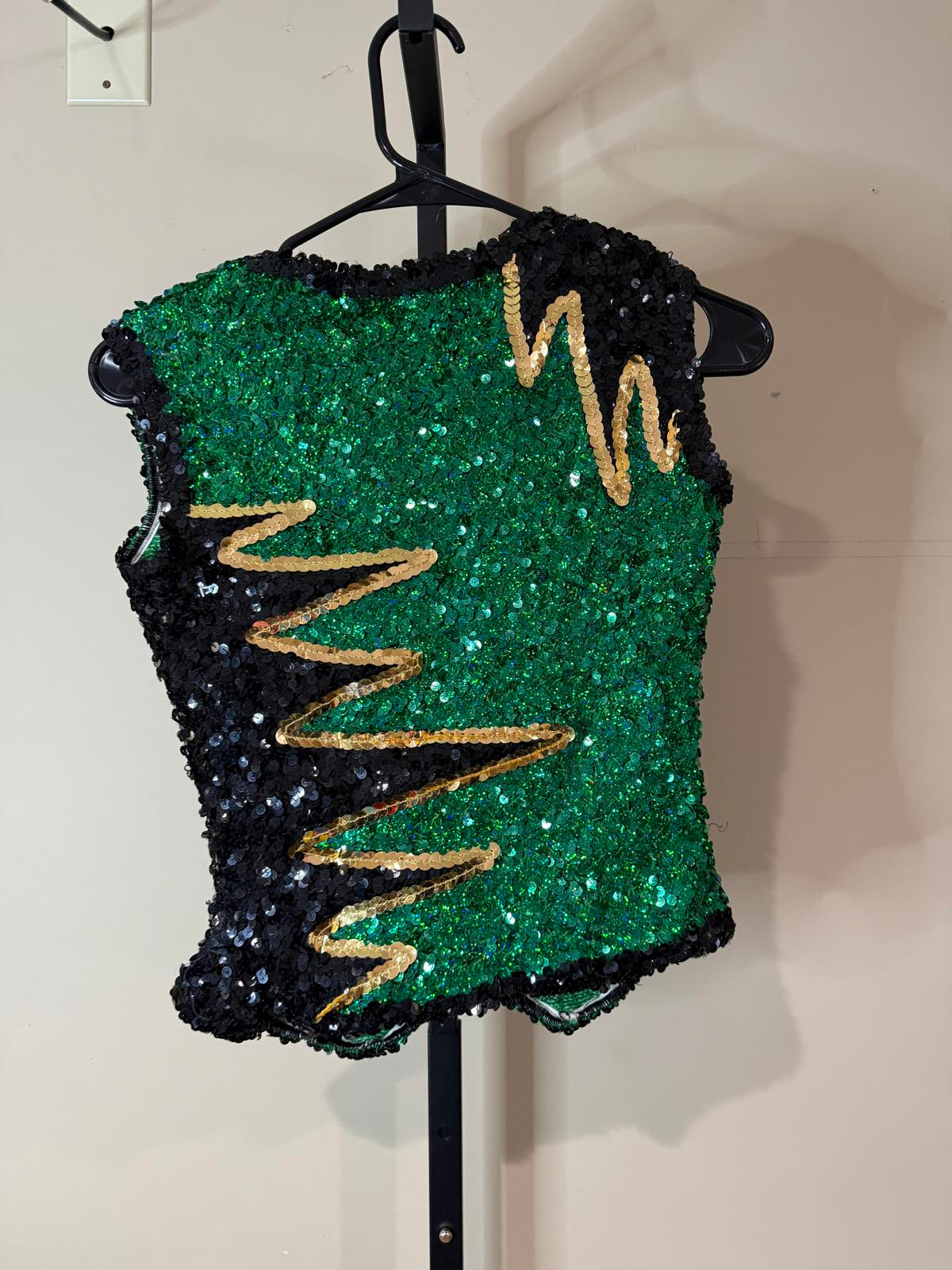 Vintage Sequin Embellished Green and Black Vest Top Adult Medium