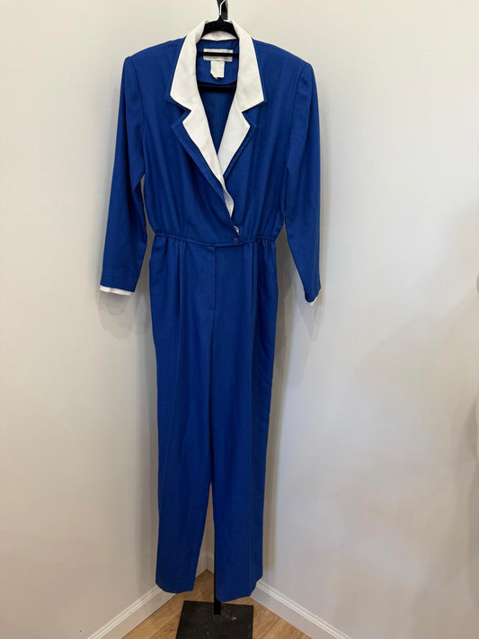 Vintage California Dreaming Blue Jumpsuit with White Trim Collar and Cuffs