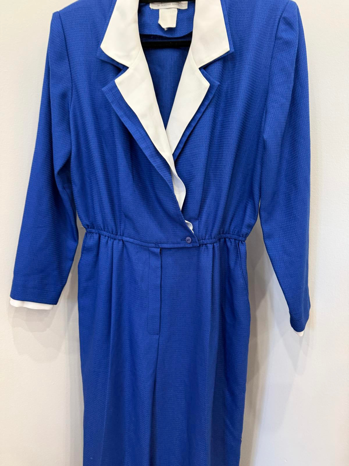 Vintage California Dreaming Blue Jumpsuit with White Trim Collar and Cuffs