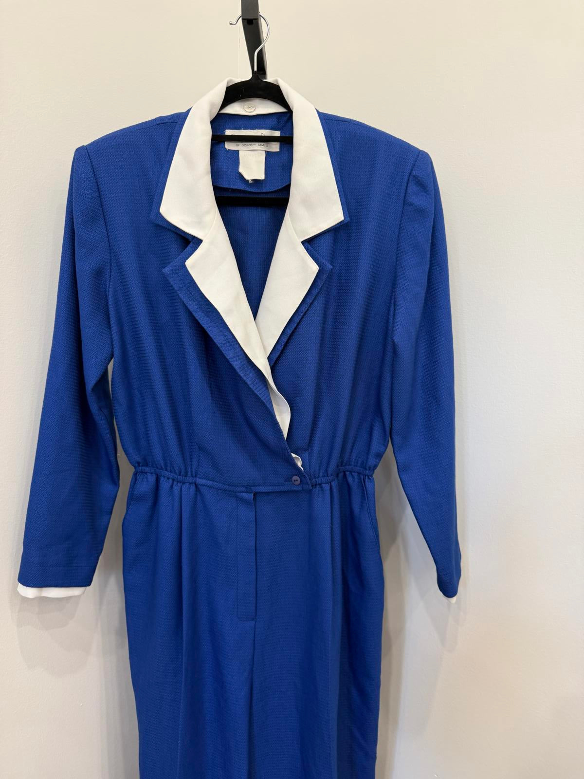 Vintage California Dreaming Blue Jumpsuit with White Trim Collar and Cuffs