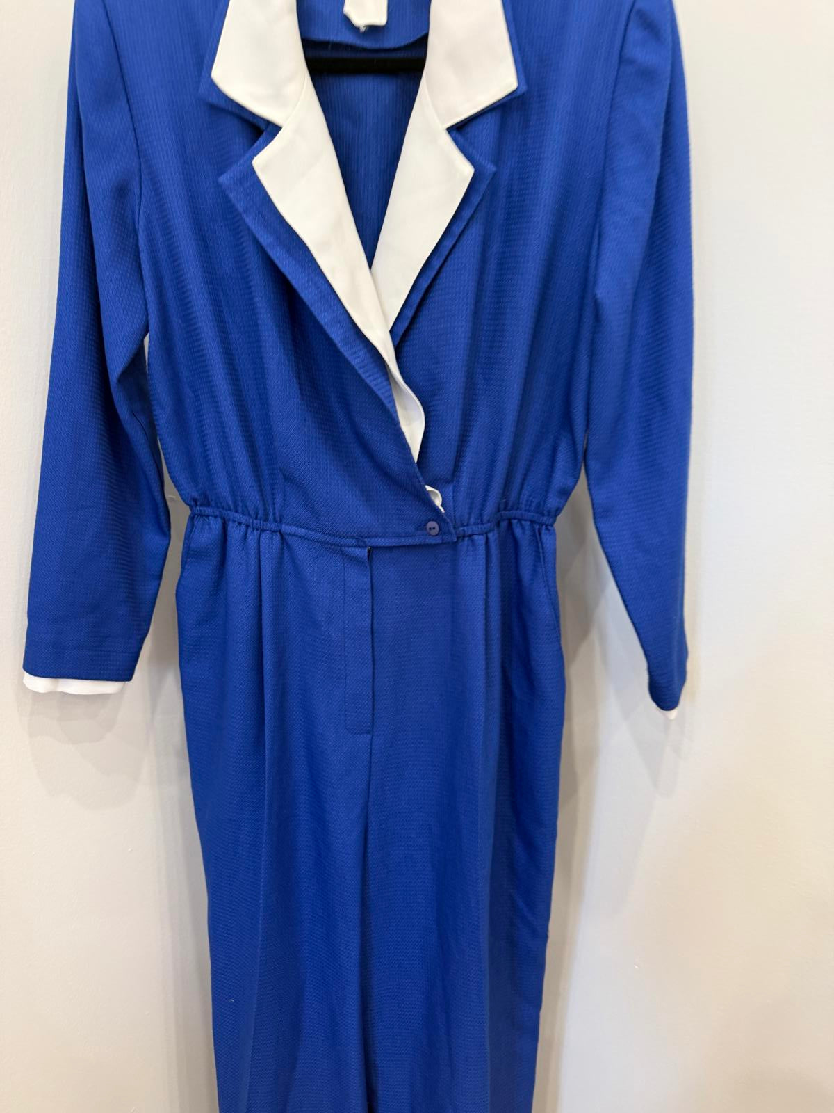 Vintage California Dreaming Blue Jumpsuit with White Trim Collar and Cuffs