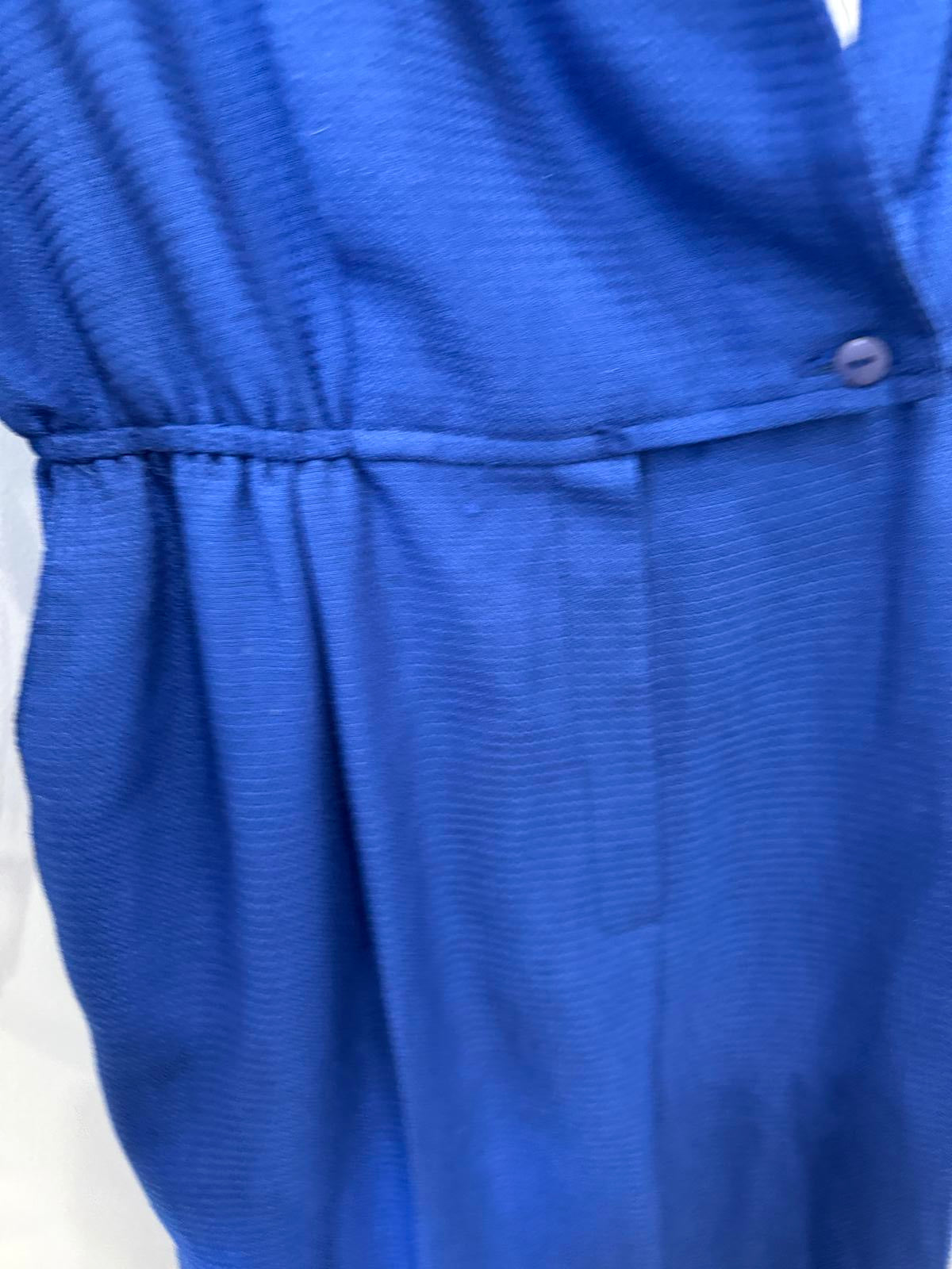 Vintage California Dreaming Blue Jumpsuit with White Trim Collar and Cuffs