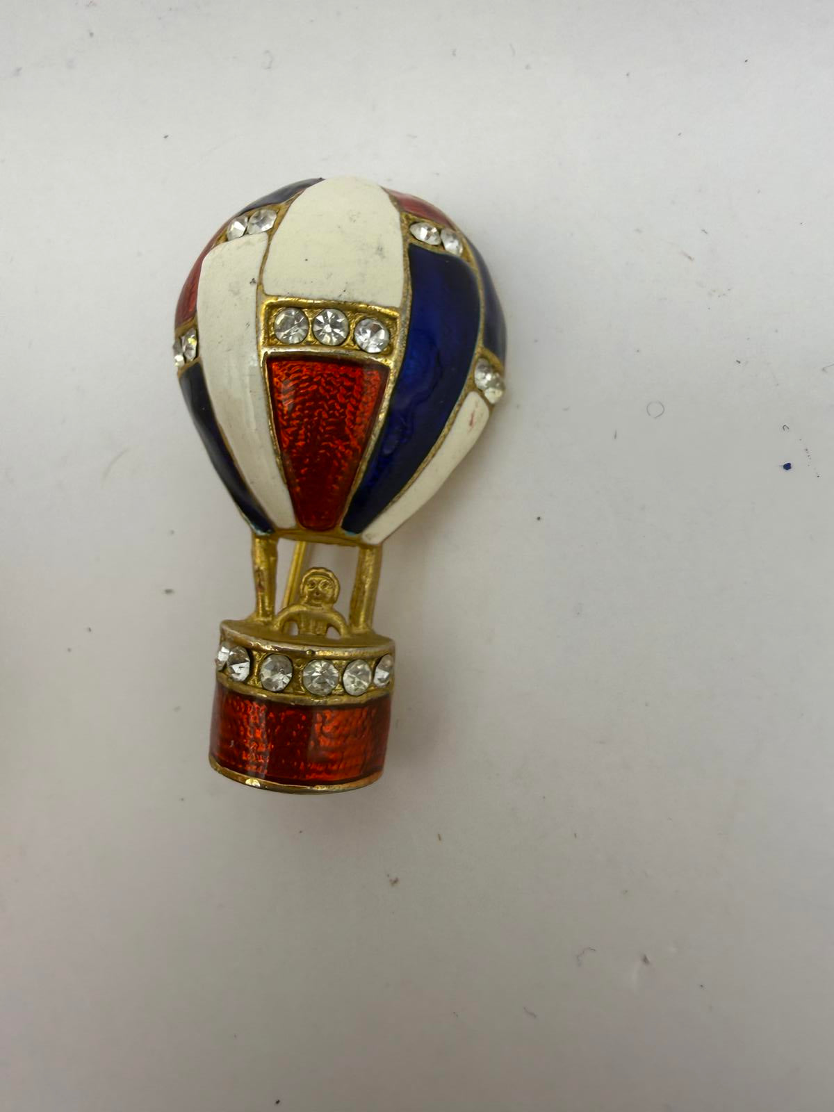 Vintage Hot Air Balloon Brooch Pin with Rhinestones